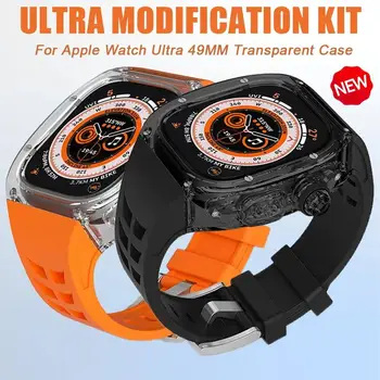 Комплект модификации за Apple Watch Ultra със силикон каишка 49 мм и корпус, спортен гривна за iWatch серия от 49 мм, комплект аксесоари министерството на отбраната Kit
