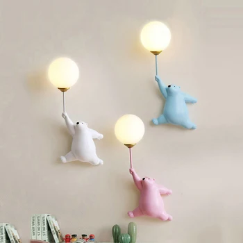 Креативен стенен лампа с медвежонком, сладко малко момиче, момче, детска стая, спалня, монтиран на стената лампа с животни, прикроватное стенно осветление