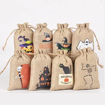 Ленена торбичка за бонбони на Хелоуин, Тыквенная прилеп, чанти съвсем малък, томбола за подарък за Хелоуин, Илюзорен фестивал, Празнична опаковка за партита
