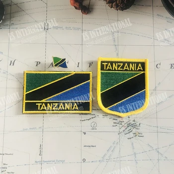 Ленти с бродерия на националното знаме на Танзания, икона на щит и на жени квадратна форма, един комплект на тъканната заливче, украса на раницата.