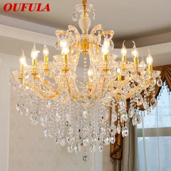 Луксозна подвесная лампа под формата на свещи OUFULA, кристален лампа в европейски стил, хол, ресторант, вила, двухуровневое сграда, полилей