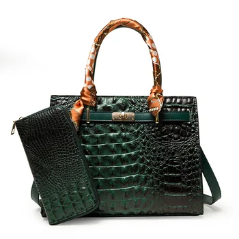 Луксозна чанта от крокодилска кожа, дамски модни чанти през рамо, дизайнерска кожена чанта през рамо известната марка, женски-големи чанти за ръце