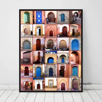 Марокански плакат със старата врата, Реколта стенни живопис върху платно, печатните картини за модерен хол, баня, аксесоари за дома