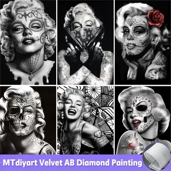 Мерилин Монро, боядисване с квадратни диаманти, бяло и черно изкуство, Женски череп, Мозайка картина с бродерии, пайети, Декора на стените