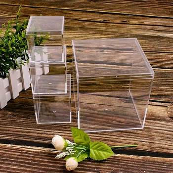 Мини-прозрачни акрилни кутии с капак, Пластмасов органайзер, Малък Подарък Квадратна Опаковъчна кутия, Контейнер за съхранение на храна и лакомства за дома
