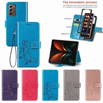 Модерен калъф-портфейл за карти, флип-надолу капак за Samsung Galaxy Z Fold4/3/2, защита, магнитна закопчалка, кожен калъф за мобилен телефон с релефни цветя