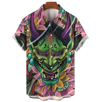 Мъжка риза с митичния чудовището, върхове с 3D принтом лице на ужас, Реколта летни ризи за мъже, Хавайски мъжка блуза, мъжки дрехи Оверсайз
