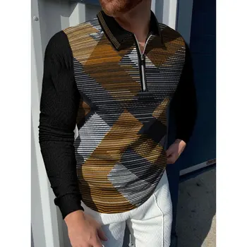 Мъжки ежедневни риза с къси ръкави с цип с принтом, цвят s-топ 6