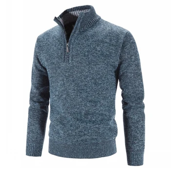 Мъжки монтиране мек вълнен плат пуловер, Поло, пуловер с дебела топла яка синьо, червено, тъмно сиво, светло сиво или кафе цветове