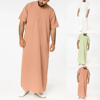 Мъжки Обикновена Халати Саудитска Zipper Man Vintage С Къс Ръкав И Кръгло Деколте Eid Muslim Арабска Ислямска Облекло Jalabiya Caftan Кафтан