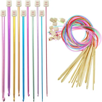 Набор от тунис куки за плетене включва 23 бр. пластмасов кабел, афганистански кука за плетене и тунизийските афганистански алуминиеви спици за плетене
