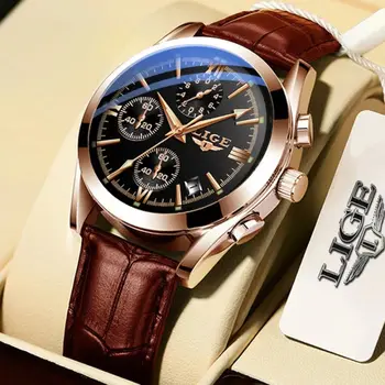 Нов модерен мъжки часовник от водеща марка за луксозни военни кварцови часовници, мъжки кожени водоустойчив спортен часовник с хронограф, мъжки часовник