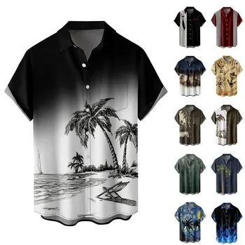 Нова мода лято хавайска риза за мъжете, Празнична плажно парти, блуза с 3D принтом, блузи с къс ръкав, Ежедневни Свободни мъжки ризи S-5XL