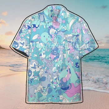 Нова Хавайска риза с Покемонами, Мъжки и Дамски Ежедневни Модерна риза с копчета, Градинска тениска Y2k