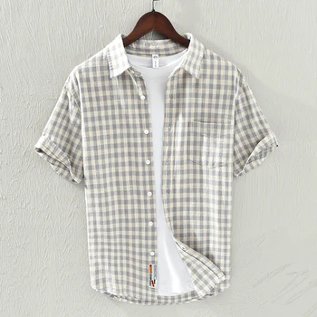 Нови дизайнерски тениски от чист памук в клетка с къс ръкав, са качествени маркови ризи за мъже, модни ежедневни блузи големи размери, облекла Camisa Masculina