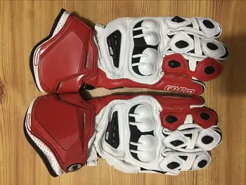 Нови червено-бели ръкавици от телешка кожа Alpine PRO Leather Motorcycle Long Moto GP M1 Racing за управление на мотоциклети