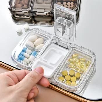 Нож за хапчета Кутия За Хапчета Прозрачна Мини Опаковки за лекарства в една Точка-две Преносима Кутия За Съхранение на Лекарства Голям Капацитет 7 дни