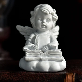 Обичам да Чета Скулптура на Ангел от смола Мини Бижу на работния Плот Европейски Стил Ретро Цвете Фея Художествени Занаяти Творчески Подарък