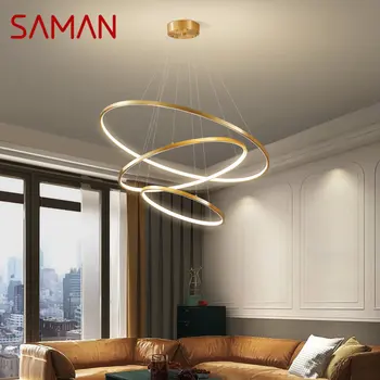 Окачен лампа SAMAN Nordic Copper LED Luxury Gold Прост пръстен от месинг, Окачена Лампа Декор за Дома салона на Хотел