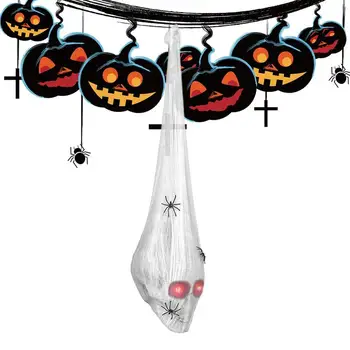 Памук-паяк, Светещ главата на Черепа, Led украса за Хелоуин, Хелоуин, Паяк, Външни декорации за дворове, Вътрешна дървета, Врата