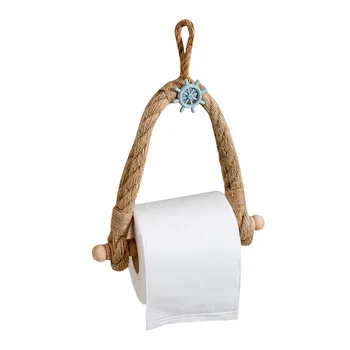 Притежателят на ролка хартия от пеньковой въже за ръчна работа, без перфорация, поставки за тоалетни кърпички, дървен държач, висящи рафтове за съхранение на дома