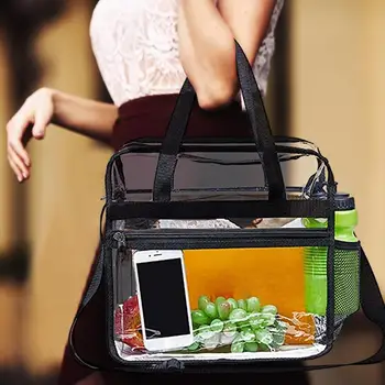 Прозрачната чанта-тоут, окото чанта за пазаруване с голям капацитет, прозрачна, водоустойчива чанта през рамо, лека чанта за тоалетни принадлежности с множество джобове.
