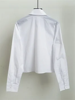 Пролет 2024, Нова дамска риза с диаманти, Модерен отложной яка, дамски однобортная Проста блуза