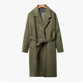 Пролетно-есенни палта, мъжки дрехи, Однотонная вълнена куртка със средна дължина, с шнур, лесен свободен тренч A018
