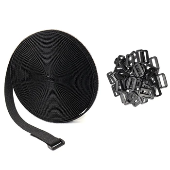 Регулируем кабел лента с 50 изкривени свободно, намаляване, Черно многократна употреба крепежный кабелен колан (32 ft x 0,8 инча)