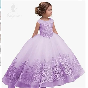 Рокли за момичета в цветенце A +, топката принцеса рокля от тюл за вашата сватба, рокля за първо причастие с лък