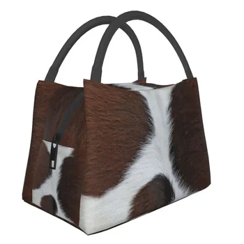 Русрийский модел от изкуствена кожа в стил волска кожа, преносими обяд-апарати за жени, Водоустойчива чанта за обяд с текстурным принтом от козината на животното