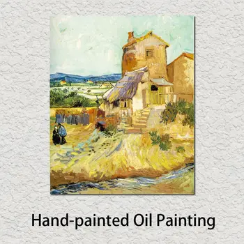 Селски Пейзаж Платно Художествена Стенни картина на Старата Мелница Картина на Ван Гог, Ръчно изработени В стила на импресионизма Съвременно Произведение на Изкуството Начало Декор