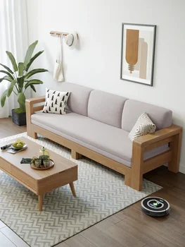 Скандинавски диван-легло от масивно дърво в японски стил, богат на функции разтегателна хол с двойно предназначение за трима души