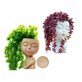 Скулптура момичета, Сеялка, растение в саксия за офис бюрото, Малко растение, Градинска декорация, Игриво украса на закрито, на открито, M6CE