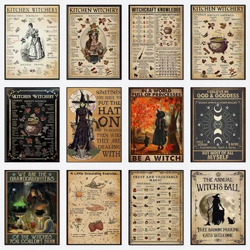 Смешни плакати с информация за вещици, вещици, магически знания, платно, живопис, HD печат, кухненски стенни художествена картина, Хелоуин, домашен декор