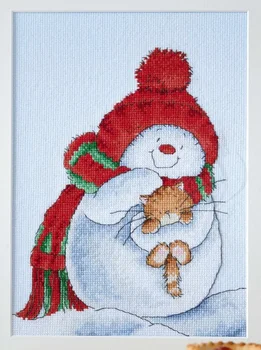 Снежен човек и котка, с високо качество, Красив, брои Комплект за бродерия на кръстат бод, Таблица висоти