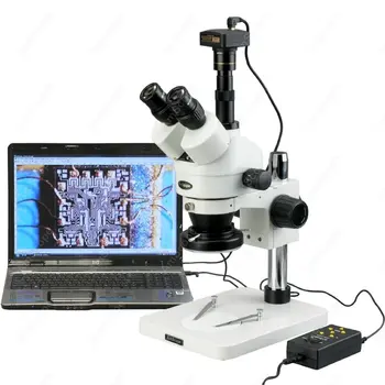 Стереомикроскоп с цифрово увеличение-AmScope Доставя стереомикроскоп с цифрово увеличение 3,5 X-90X с 4-зонната 144-led подсветка + 5-мегапикселова камера, USB-камера
