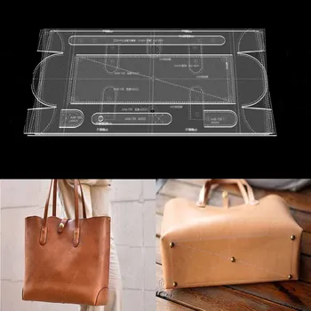 Създаването на фигурата кожена чанта с помощта на крафт хартия и акрилни шаблони за дамска ретро чанти-тоут.