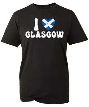Тениска I Love Heart Glasgow Scotland, флаг на Шотландия, Патриот на град Глазгоу, на Европа