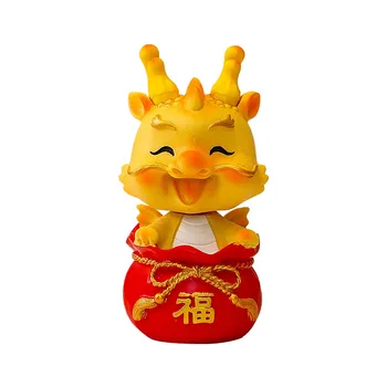 Фигурка на китайската нова година на Дракона с движеща се глава | Традиционен Подарък на Късмета и | Коледен Орнамент от Премиум-клас, Украса на E Ornament