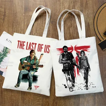 Холщовая чанта-тоут The Last Of Us Джоел Ellie, еко-чанта за пазаруване, чанта за през рамо с голям капацитет, сгъваема плажната чанта за пазаруване