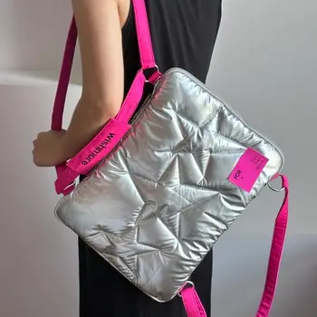 Чанта за лаптоп с найлонови хлопковым пълнеж, модни мека чанта с цип, чанти през рамо, чанти за през рамо момичета