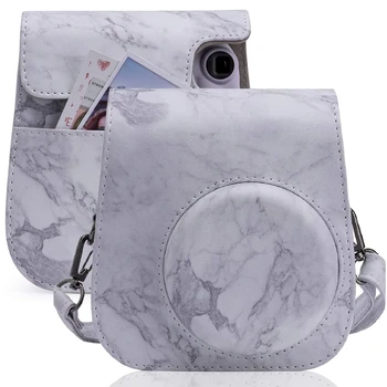 Чанта от изкуствена кожа под мрамор за FUJIFILM instax mini 11 / 9 / 8 Защитен калъф за цялата корпуса на фотоапарата с каишка